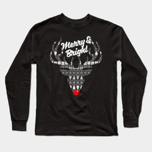 Merry and Bright - Christmas Red Nose Reindeer Long Sleeve T-Shirt